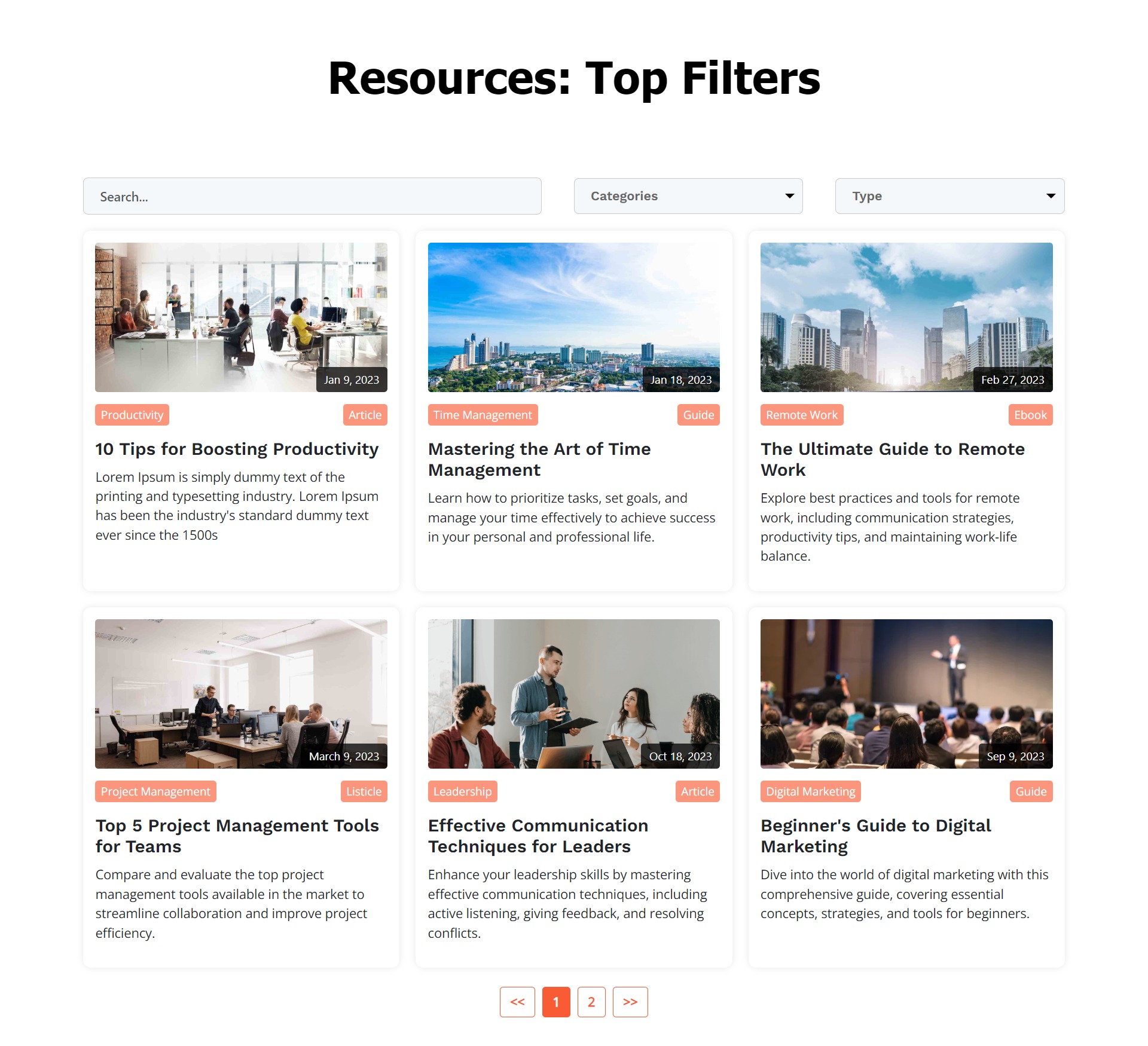 Resources: With Top Filters Options