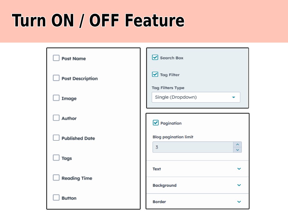 Turn ON / OFF Features